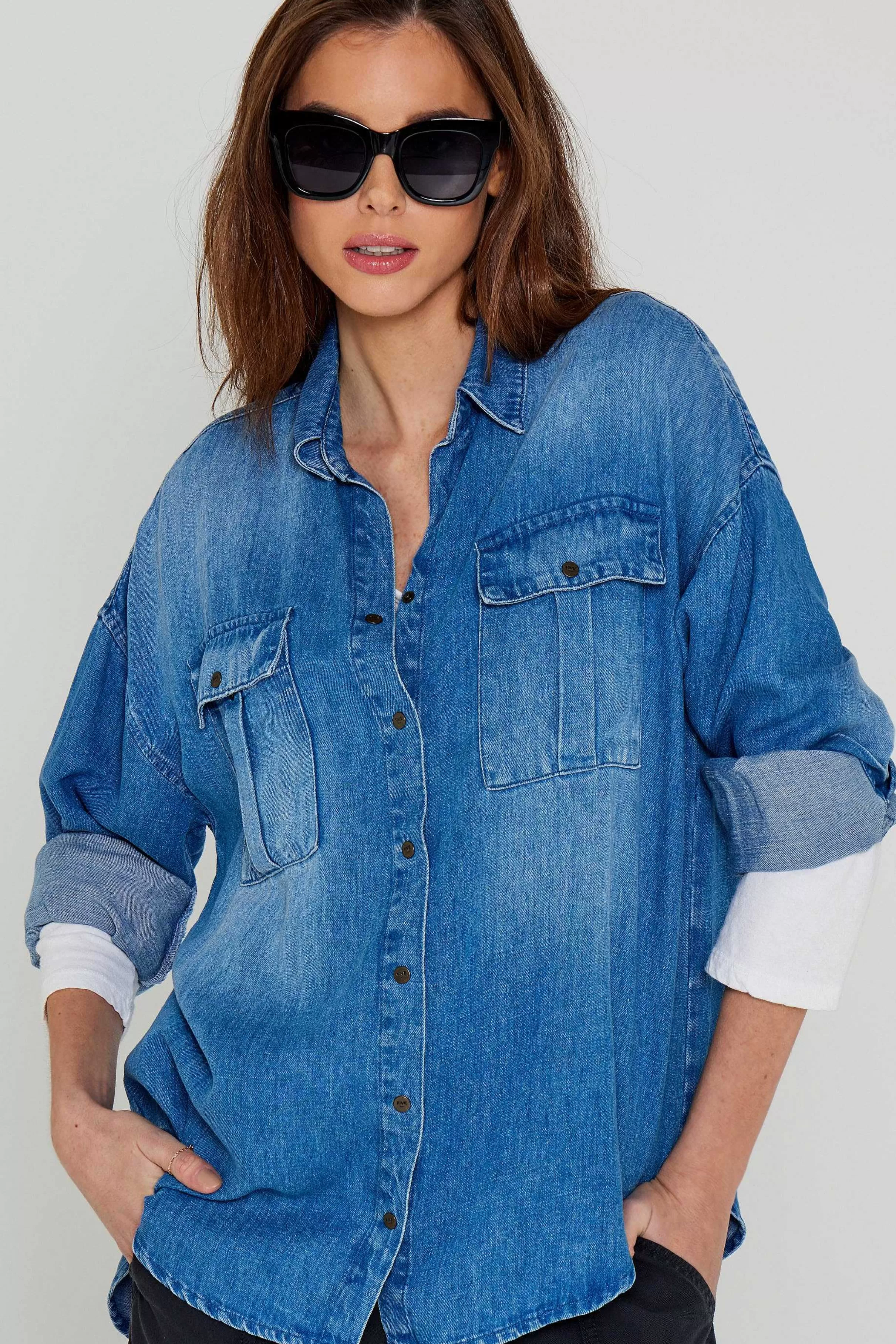 Skjorter Og Bluser*Five Jeans Cecilia Skjorte Bla